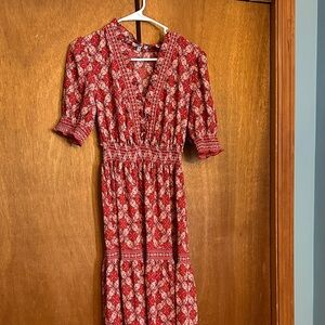 Max Studio Red and White Patterned Midi Dress